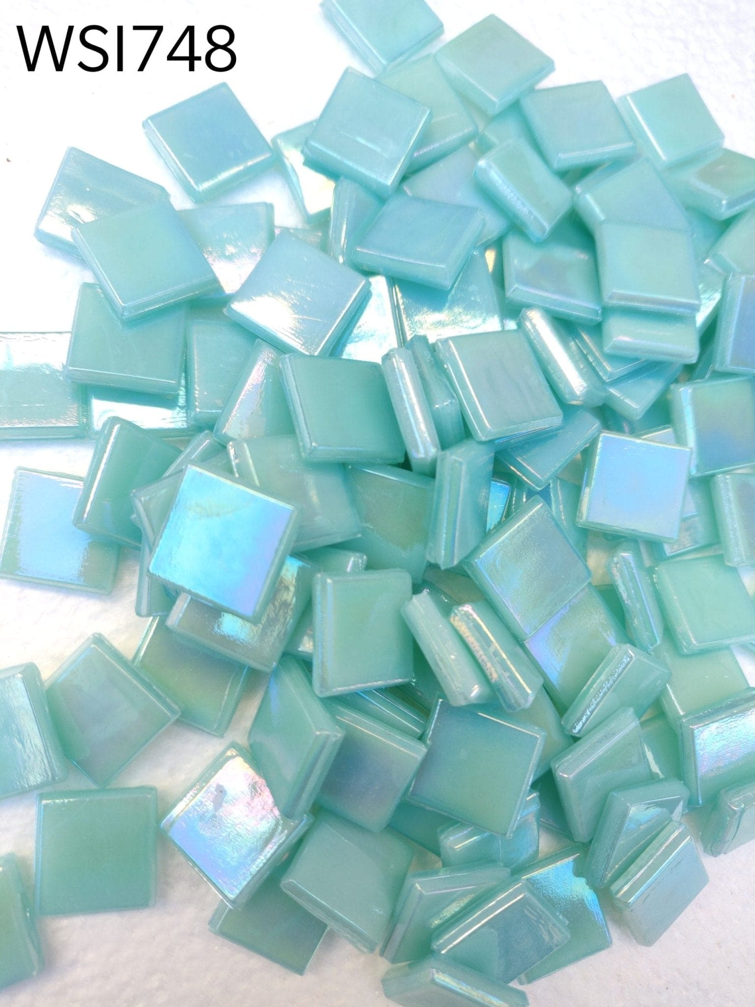 WSi748 Blue Green Iridescent Square Glass Mosaic Tiles - 15mm