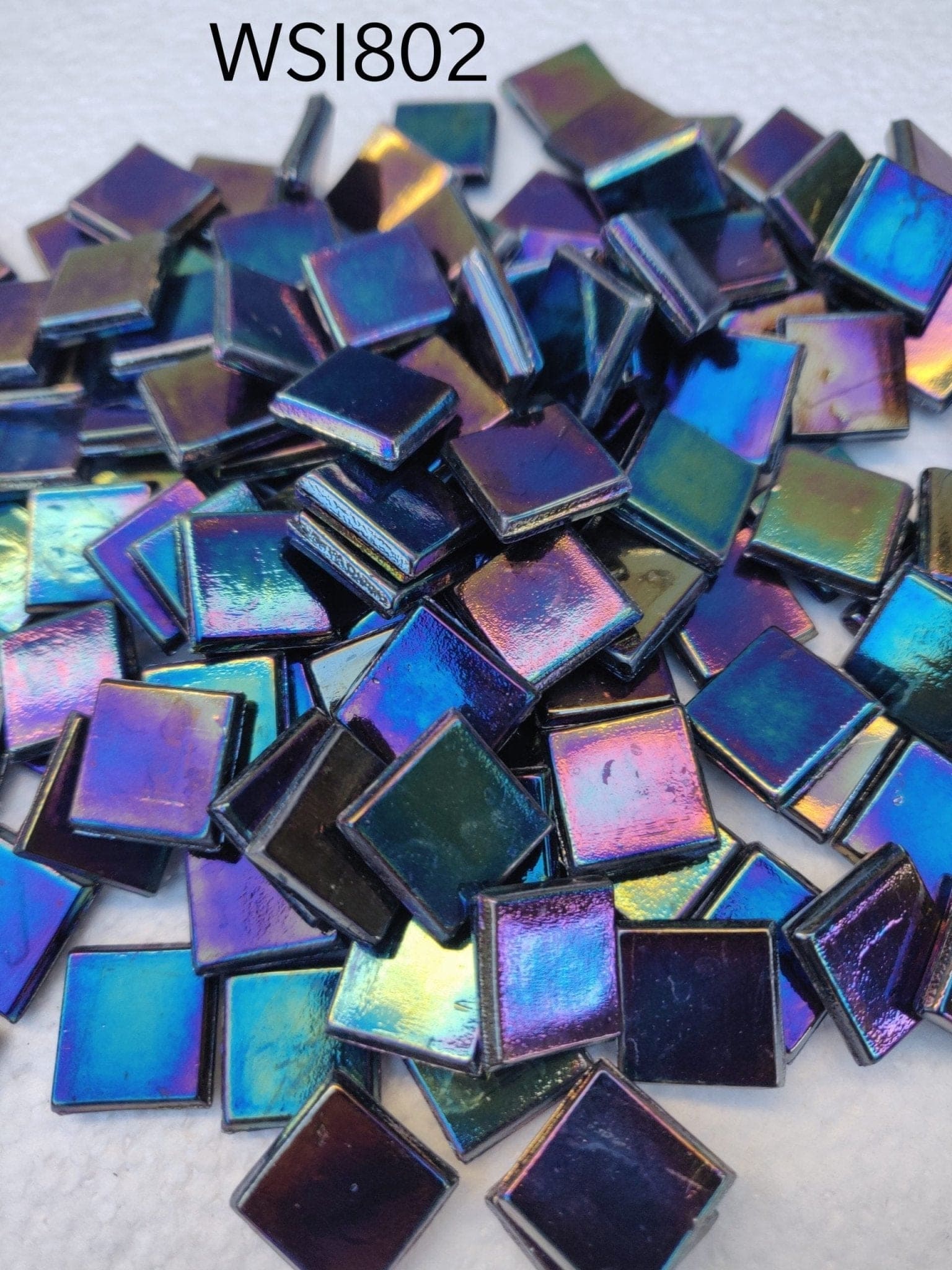 WSi802 Black Iridescent Square Glass Mosaic Tiles - 15mm