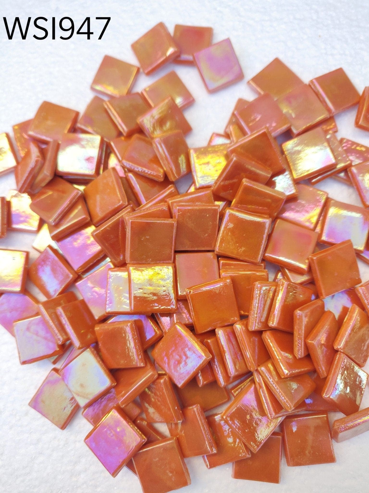 WSi947 Orange iridescent Square Glass Mosaic Tiles - 15mm